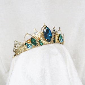 Queen Anna Small Tiara Gold with Turquoise and Green Gemstones by Loschy Designs MADE TO ORDER, ready in 7 days image 1