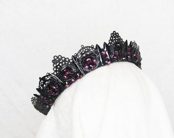 Catherine Crown - Black with Purple Gemstones - by Loschy Designs - MADE TO ORDER, ready to ship in 6-8 days