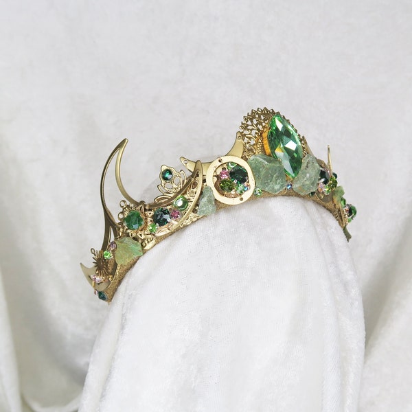 Taurus Celestial Crown - Gold with Raw Chrysoprase and Gemstones - by Loschy Designs - MADE TO ORDER, ready to ship in 7 days