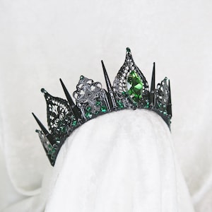 Queen Evil Emerald Black Crown with Green Gemstones by Loschy Designs MADE TO ORDER, ready to ship in 7 days image 2