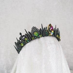 Black Serpent Crown - With Green and Faux Opal Gemstones - by Loschy Designs - MADE TO ORDER, ready to ship in 7 business days