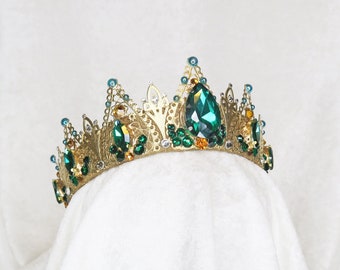 Queen Anna Inspired Crown - Gold base crown with Emerald Colored Rhinestones - by Loschy Designs - MADE TO ORDER, ready in 9-10 days