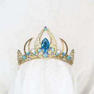 Elsa Small Tiara - Gold with Blue and Rainbow Gemstones - by Loschy Designs - MADE TO ORDER, ready in 7 days