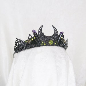 Maleficent Inspired Small Tiara - Black Tiara with Amethyst - Made to Order, ready to ship in 7 business days