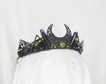 Maleficent Inspired Small Tiara - Black Tiara with Amethyst - Made to Order, ready to ship in 7 business days