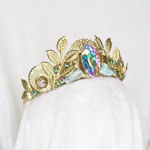 Laurel Gold Tiara Raw Aventurine and crystal rhinestones by Loschy Designs image 1