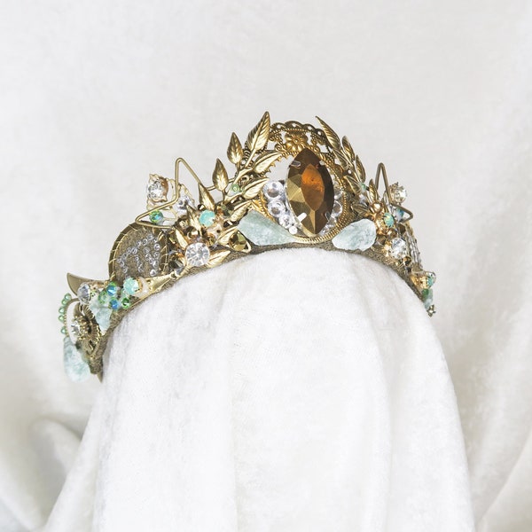 Virgo Crown - Bronze with Raw Aventurine and Gemstones - by Loschy Designs - MADE TO ORDER, require 7 business days to make
