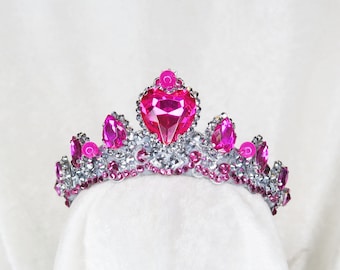 Princess Pink Heart Inspired Crown - Silver with Hot Pink Rhinestones - by Loschy Designs