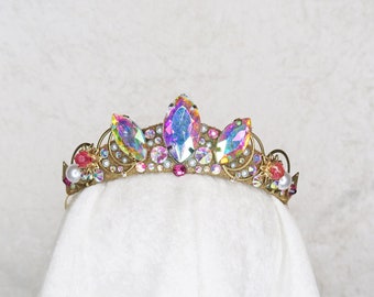 Rapunzel Small Tiara - Gold with Rainbow Gemstones - by Loschy Designs - MADE TO ORDER, ready in 7 days