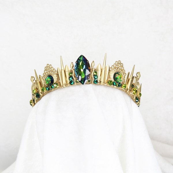 Gold Serpent Crown - With Green and Faux Opal Gemstones - by Loschy Designs - READY TO SHIP