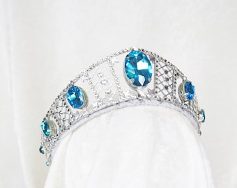 Swedish Aquamarine Inspired Kokoshnik Tiara - Faux Diamond Rhinestones - by Loschy Designs - MADE TO ORDER, ready to ship in 7 days