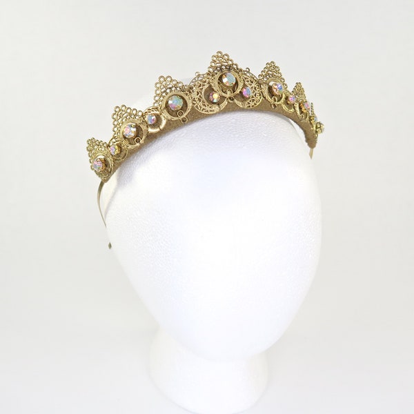 Margaret Crown in Gold with Rainbow Glass Gemstones - by Loschy Designs - MADE TO ORDER, ready to ship in 6-8 days