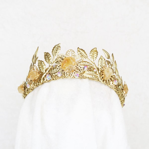 Laurel Leaf Crown - Gold with Raw Citrine - by Loschy Designs - MADE TO ORDER, ships after 7 production days