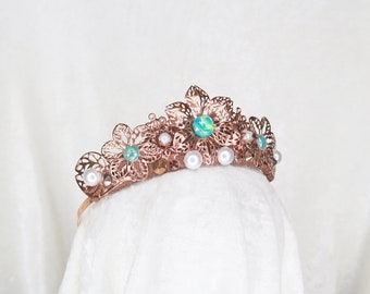 Moana Inspired Tiara - Rose Gold with Faux Opals, Pearls and Gemstones - by Loschy Designs - MADE TO ORDER, ready in 9-10 days