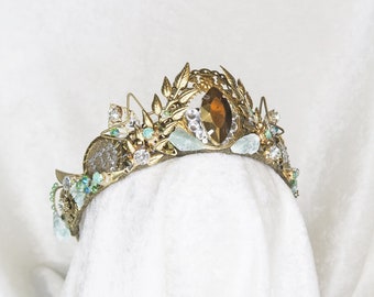 Virgo Crown - Bronze with Raw Aventurine and Gemstones - by Loschy Designs - MADE TO ORDER, require 7 business days to make