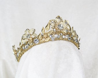 Gold Rose Crown – Handmade Floral Headband with Faux Diamonds