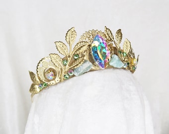 Laurel Gold Tiara - Raw Aventurine and crystal rhinestones  - by Loschy Designs