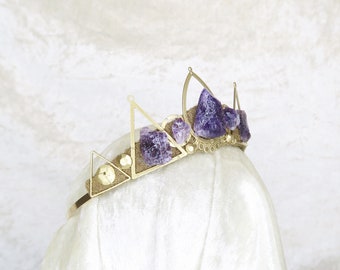 Guinevere Gold Tiara with Raw Amethyst Stones - by Loschy Designs - MADE TO ORDER, ready to ship in 6-8 days