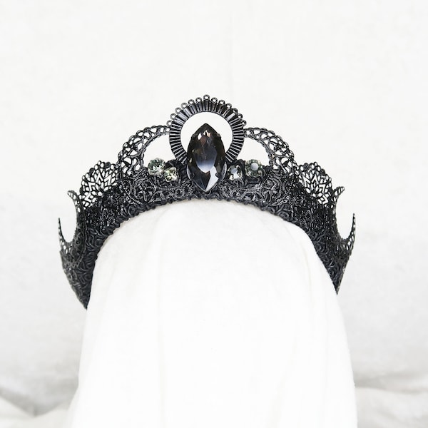 Eclipse - Black Crown with Gray Gemstone - by Loschy Designs - MADE TO ORDER, ready to ship in 7 business days