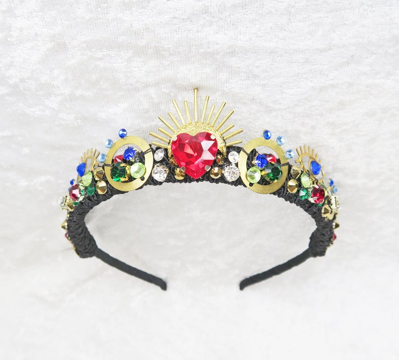 Sacred Heart Crown With Medium Red Heart Rhinestone and Gemstones by Loschy Designs MADE TO ORDER, requires 7 business days to make image 5