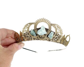 Luna Gold Tiara with Raw Aventurine - by Loschy Designs - MADE TO ORDER, ready to ship in 6-8 days