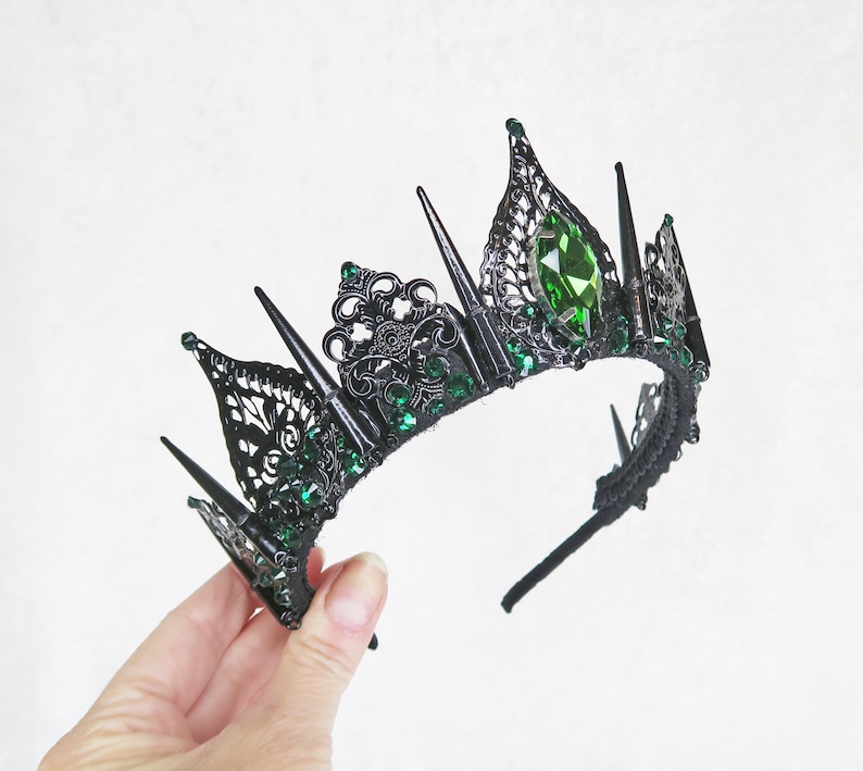 Queen Evil Emerald Black Crown with Green Gemstones by Loschy Designs MADE TO ORDER, ready to ship in 7 days image 8