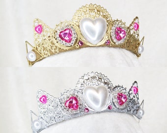 Pink Rhinestone Heart Valentines Tiara - Gold or Silver Base - by Loschy Designs