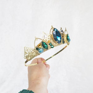 Queen Anna Small Tiara Gold with Turquoise and Green Gemstones by Loschy Designs MADE TO ORDER, ready in 7 days image 4