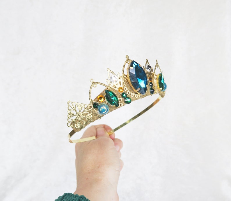 Queen Anna Small Tiara Gold with Turquoise and Green Gemstones by Loschy Designs MADE TO ORDER, ready in 7 days image 4