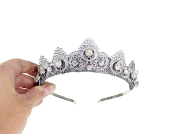 Silver Margaret Crown – Rainbow Glass Gemstone Headpiece