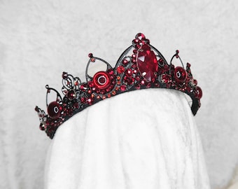 Vampire Ball Black Crown with Ruby Red Gemstones - Loschy Designs