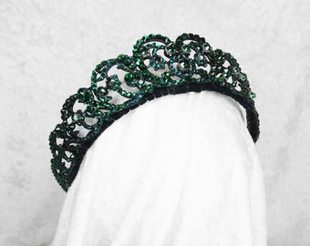 Villainous Spencer Inspired Tiara: Black with Green Rhinestone Princess Crown