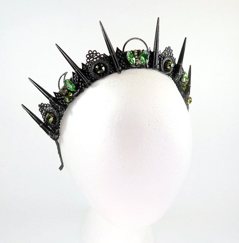 by Loschy Designs Black Spikes and Green Gemstones Esmerelda Crown