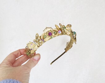 Gold Butterfly Crown – Beaded Gemstone Headband, Couture  display picture 3