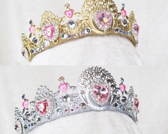 Pink Rhinestone Heart Valentines Tiara - Gold or Silver Base - by Loschy Designs