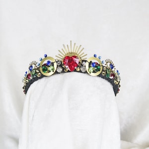 Sacred Heart Crown With Medium Red Heart Rhinestone and Gemstones by Loschy Designs MADE TO ORDER, requires 7 business days to make image 3