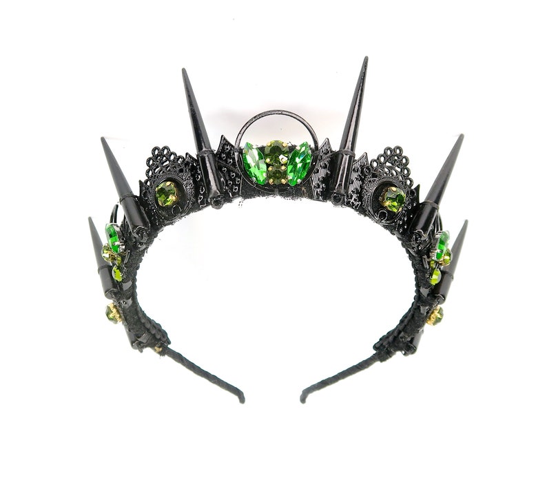 by Loschy Designs Black Spikes and Green Gemstones Esmerelda Crown