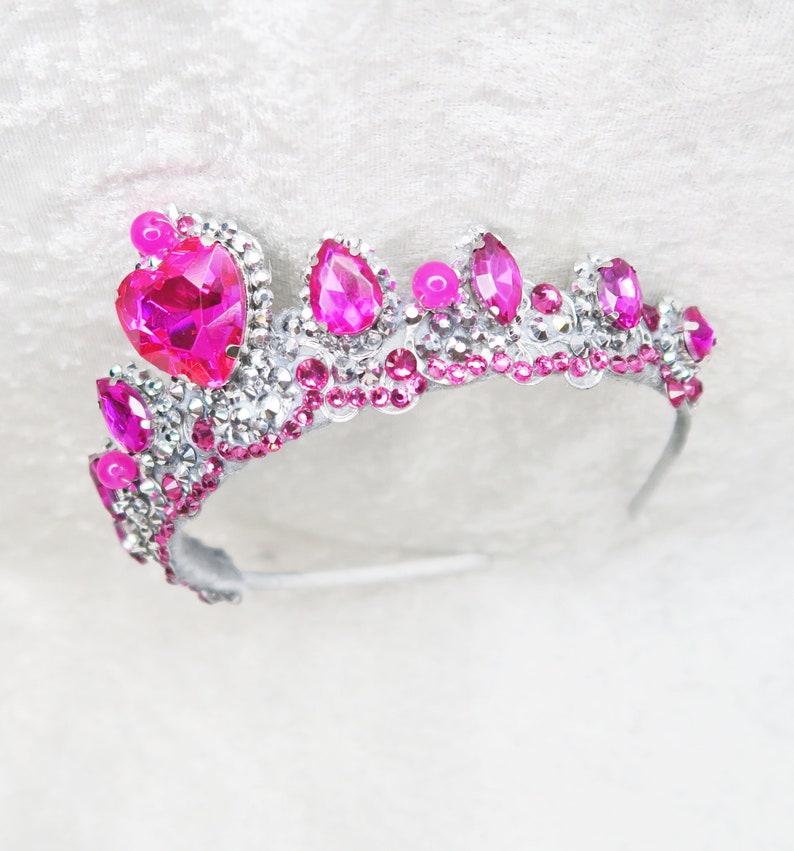 Barbie Princess Charm School Inspired Crown Silver with Hot Pink Rhinestones by Loschy Designs image 5