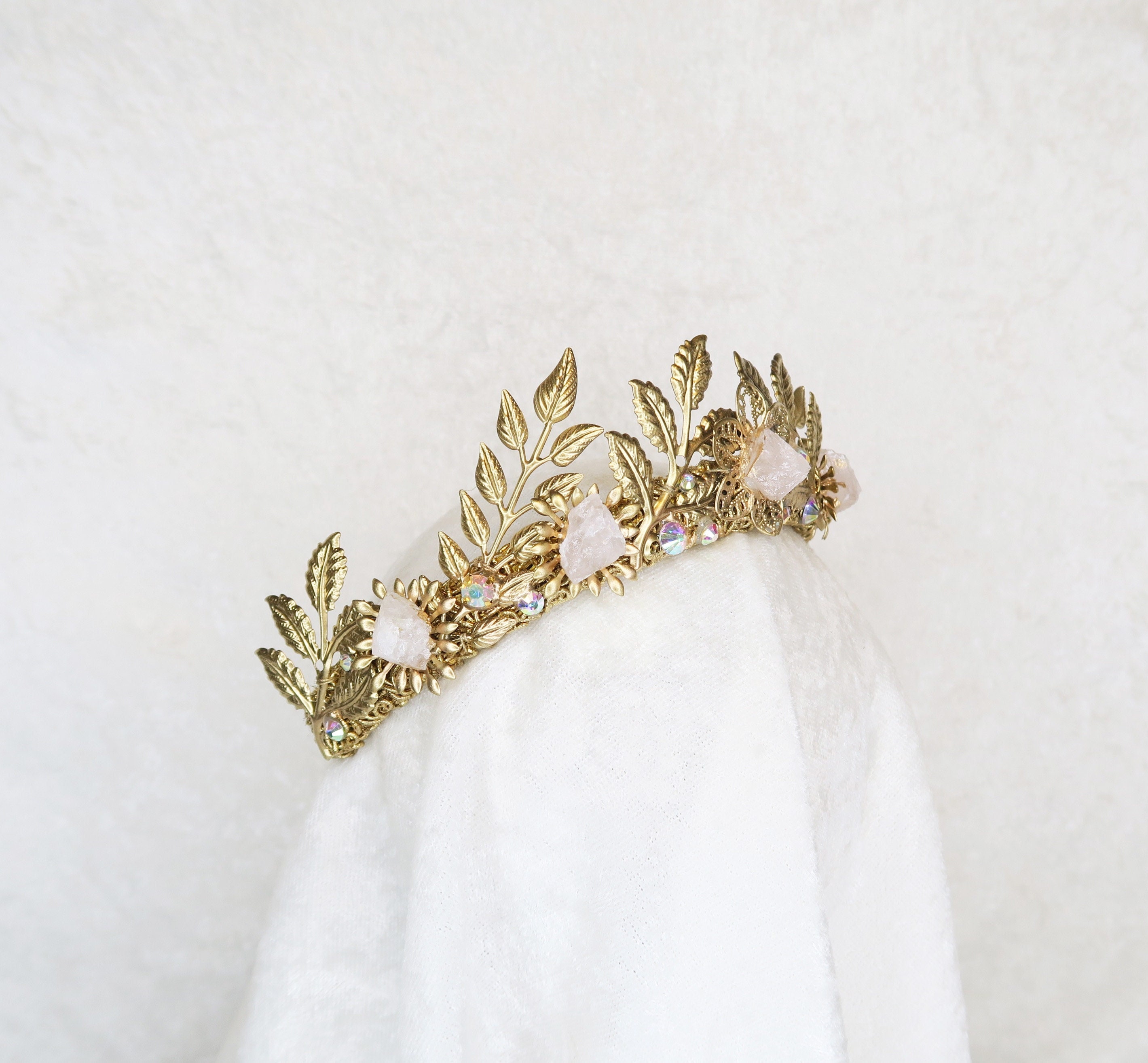 Loschy Designs Raw Quartz Crystal Gold Filigree Crown Headband Tiara Wedding Tiara with a Classic Filigree Design - Cassandra Lynne main image 2