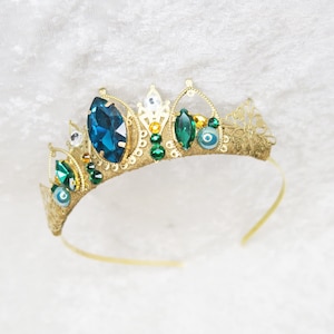 Queen Anna Small Tiara Gold with Turquoise and Green Gemstones by Loschy Designs MADE TO ORDER, ready in 7 days image 6