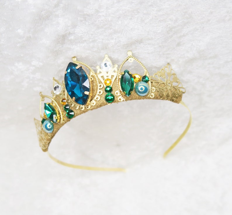 Queen Anna Small Tiara Gold with Turquoise and Green Gemstones by Loschy Designs MADE TO ORDER, ready in 7 days image 6