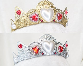 Red Rhinestone Heart Valentines Tiara - Gold or Silver Base - by Loschy Designs