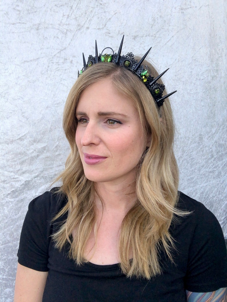by Loschy Designs Black Spikes and Green Gemstones Esmerelda Crown