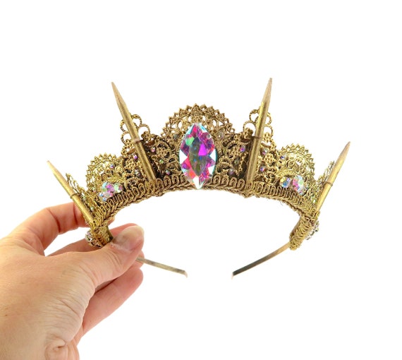 Gold Crown With Rainbow Gemstones - Handmade Headpiece - Etsy display picture 3