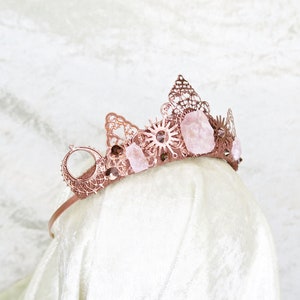 Sun Worshipper - Rose Gold Tiara with Raw Rose Quartz - by Loschy Designs - READY TO SHIP