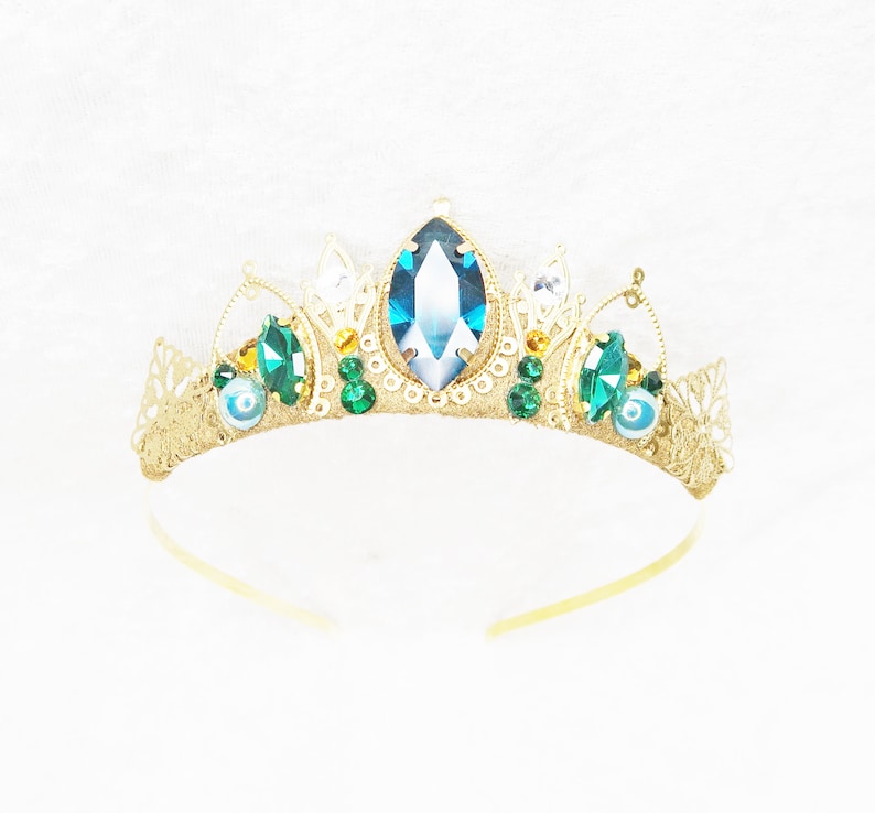 Queen Anna Small Tiara Gold with Turquoise and Green Gemstones by Loschy Designs MADE TO ORDER, ready in 7 days image 5