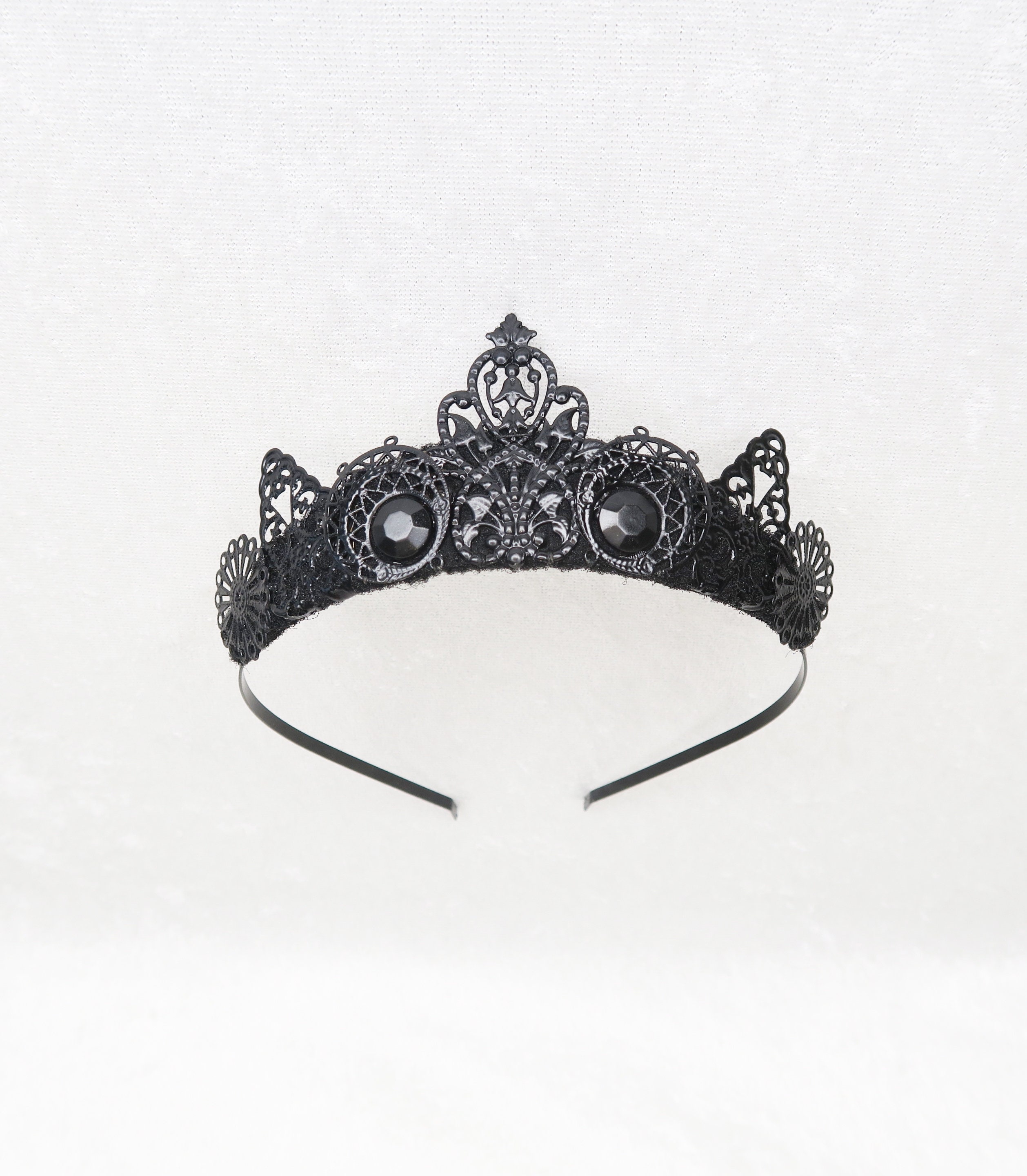 Black Gemstone Filigree Tiara Headband - Elegant Gothic Crown Gothic Tiara - Etsy main image 2
