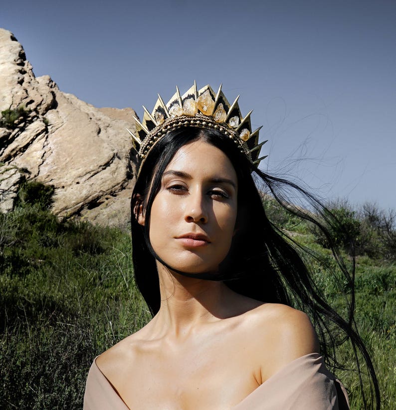 Citrine Crystal Crown - Golden Art Deco Headpiece