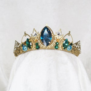 Queen Anna Small Tiara Gold with Turquoise and Green Gemstones by Loschy Designs MADE TO ORDER, ready in 7 days image 2