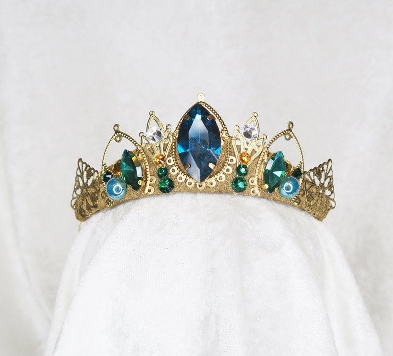 Queen Anna Small Tiara Gold with Turquoise and Green Gemstones by Loschy Designs MADE TO ORDER, ready in 7 days image 2